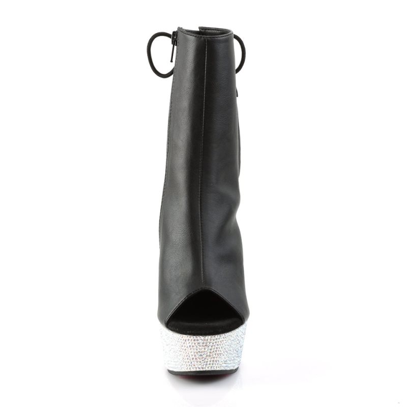 Pleaser Bejeweled-1018DM-6 Vegan Leather Laarzen Dames Zwart Zilver | BELGIE BEZCHANT