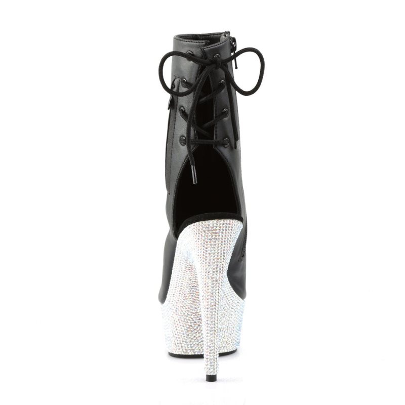 Pleaser Bejeweled-1018DM-6 Vegan Leather Laarzen Dames Zwart Zilver | BELGIE BEZCHANT
