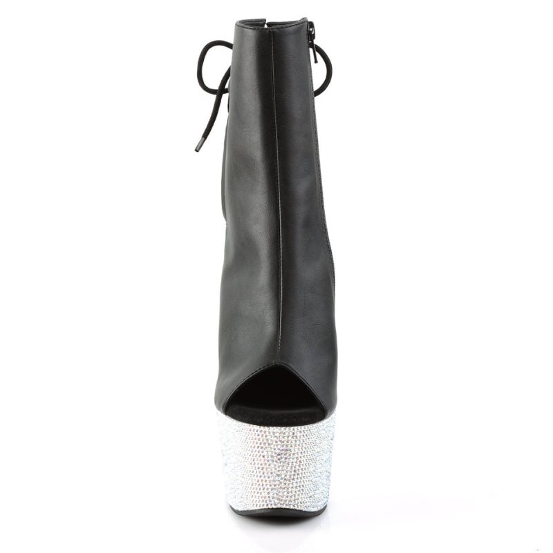 Pleaser Bejeweled-1018DM-7 Vegan Leather Laarzen Dames Zwart Zilver | BELGIE BEJTIHNF