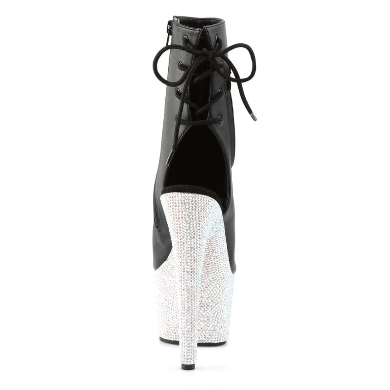 Pleaser Bejeweled-1018DM-7 Vegan Leather Laarzen Dames Zwart Zilver | BELGIE BEJTIHNF