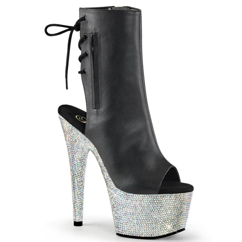 Pleaser Bejeweled-1018DM-7 Vegan Leather Laarzen Dames Zwart Zilver | BELGIE BEJTIHNF