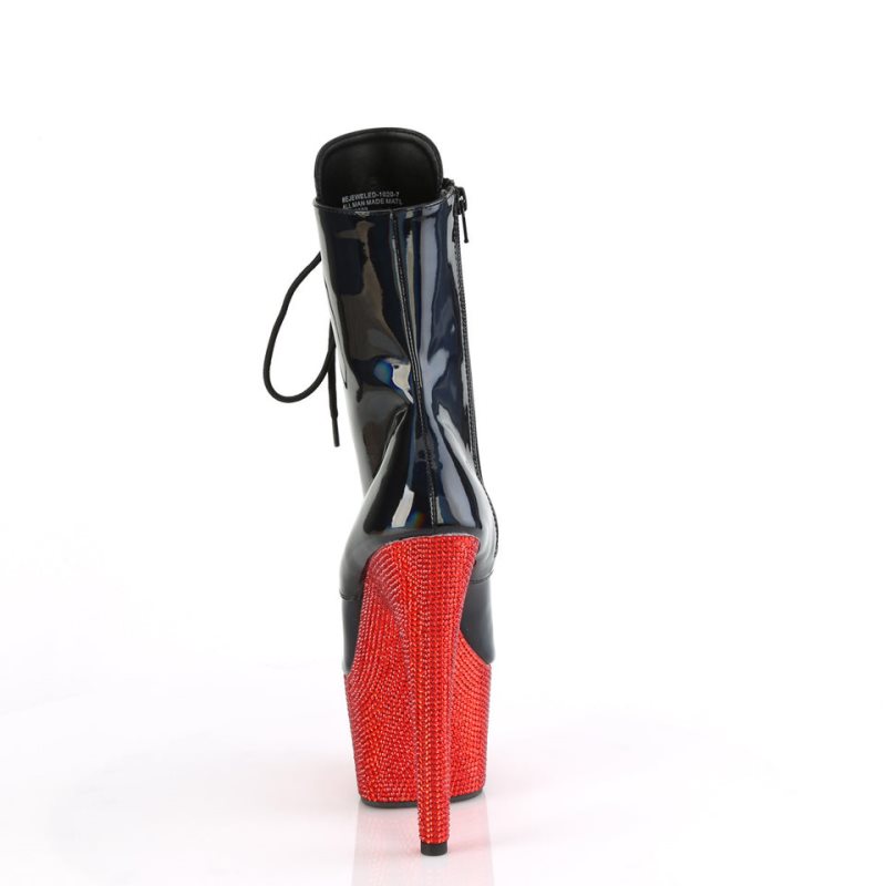 Pleaser Bejeweled-1020-7 Laarzen Dames Zwart Rood | BELGIE BEACLUXP