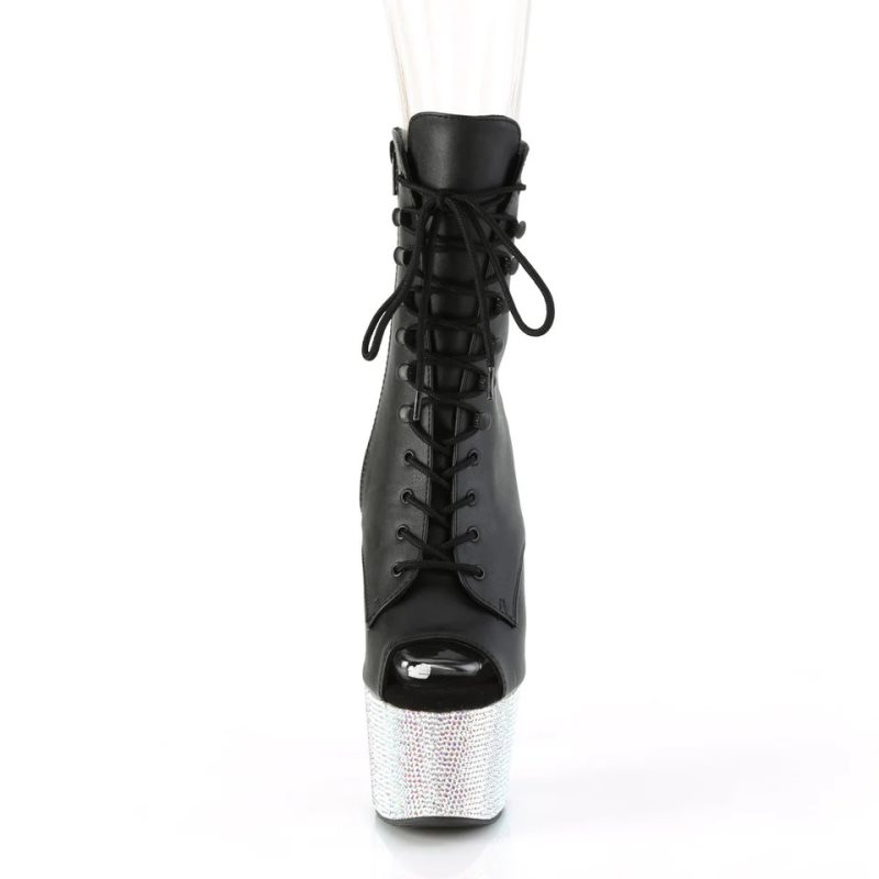 Pleaser Bejeweled-1021-7 Vegan Leather Laarzen Dames Zwart Zilver | BELGIE BEORLAIC