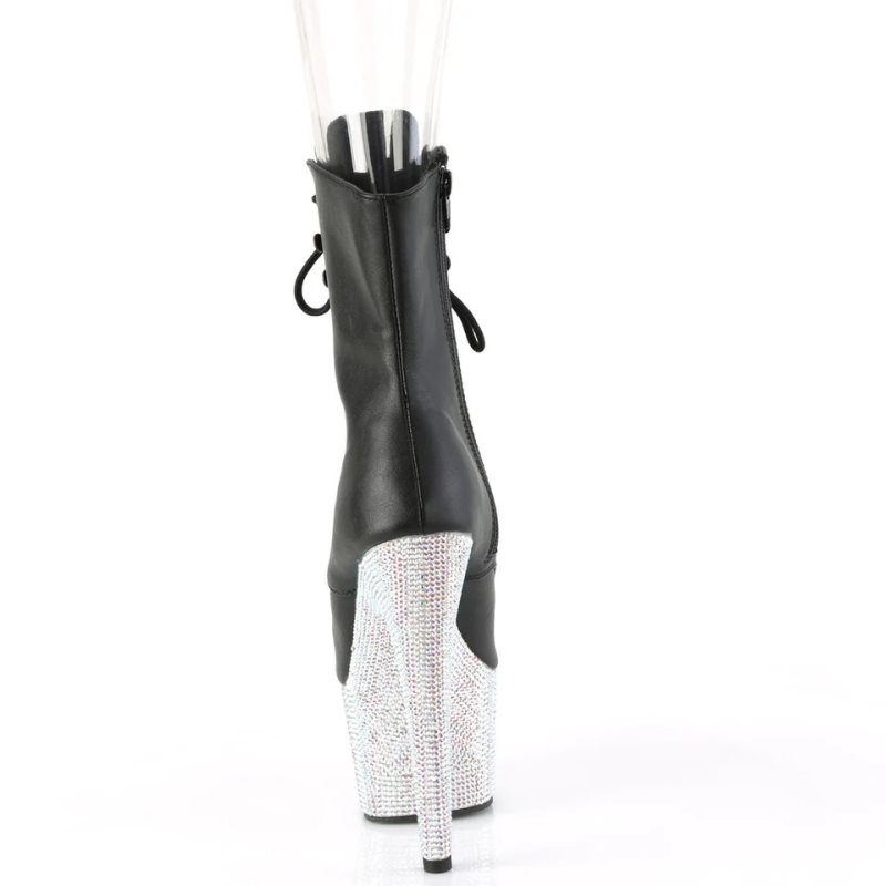 Pleaser Bejeweled-1021-7 Vegan Leather Laarzen Dames Zwart Zilver | BELGIE BEORLAIC