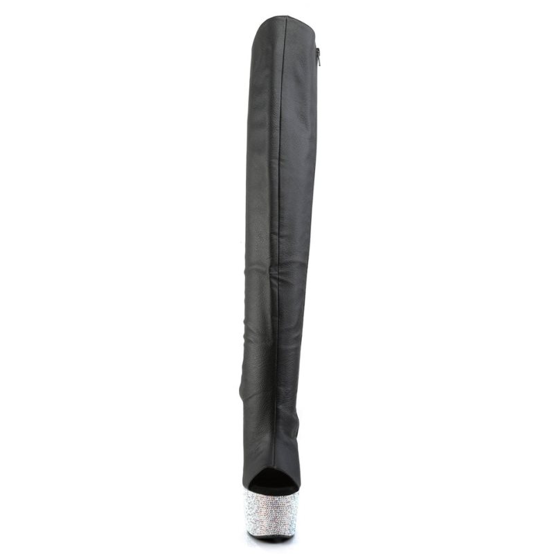 Pleaser Bejeweled-3019DM-7 Vegan Leather Hoge Hakken Dames Zwart Zilver | BELGIE BEEPINMU
