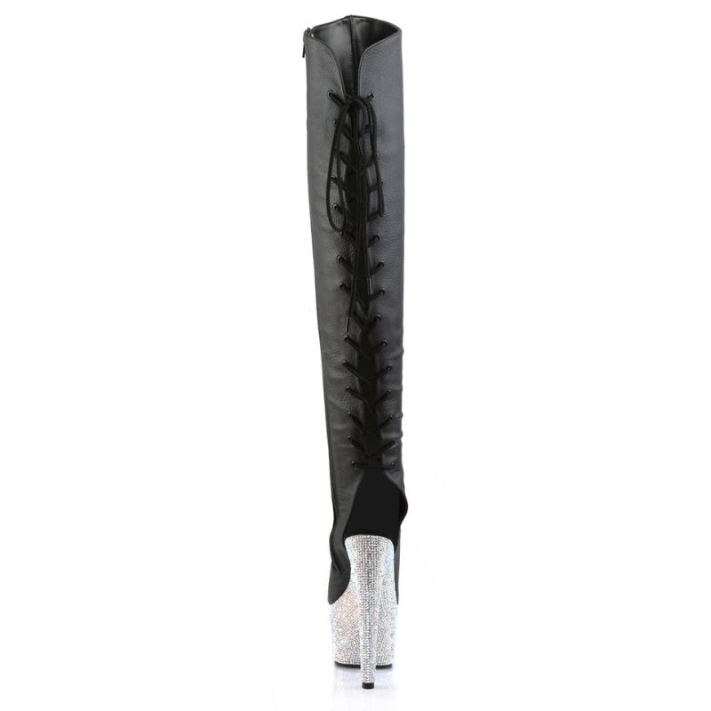 Pleaser Bejeweled-3019DM-7 Vegan Leather Hoge Hakken Dames Zwart Zilver | BELGIE BEEPINMU