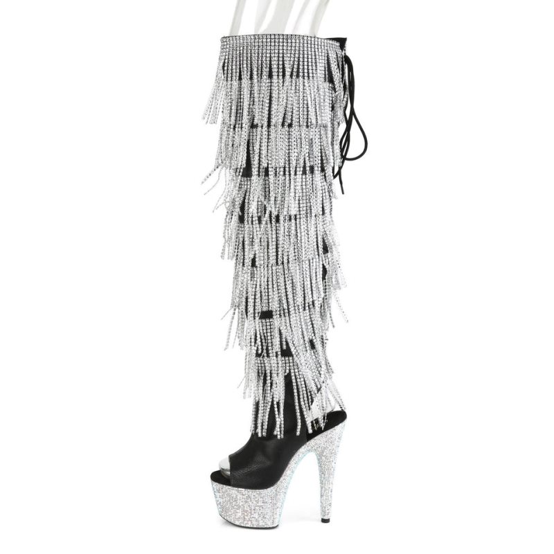 Pleaser Bejeweled-3019RSF-7 Vegan Leather Hoge Hakken Dames Zwart Zilver | BELGIE BEILDZOQ