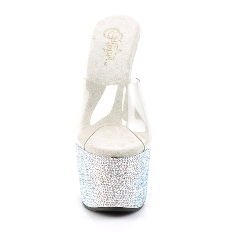 Pleaser Bejeweled-701DM Badslippers Plateauzool Dames Zilver | BELGIE BENTBXML