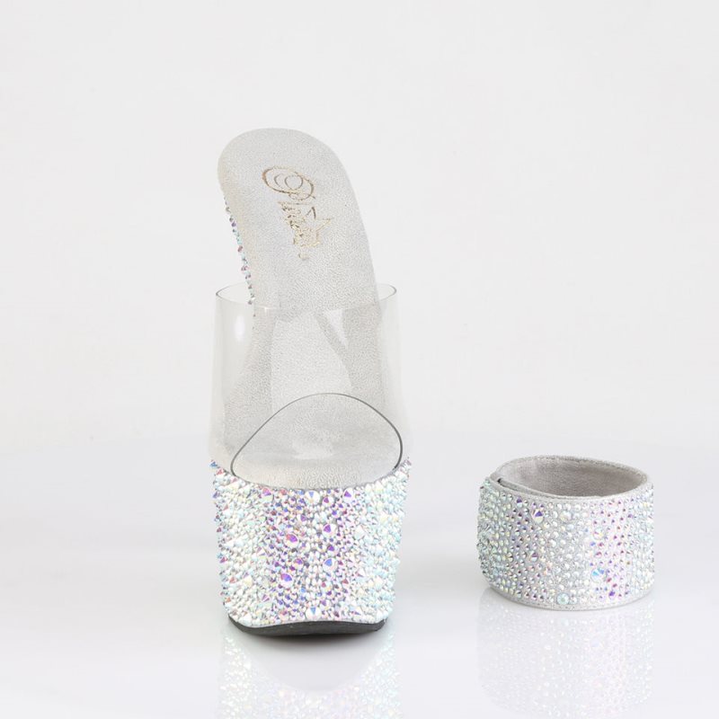 Pleaser Bejeweled-712MS Rhinestones Badslippers Plateauzool Dames Zilver | BELGIE BEWMIJDP