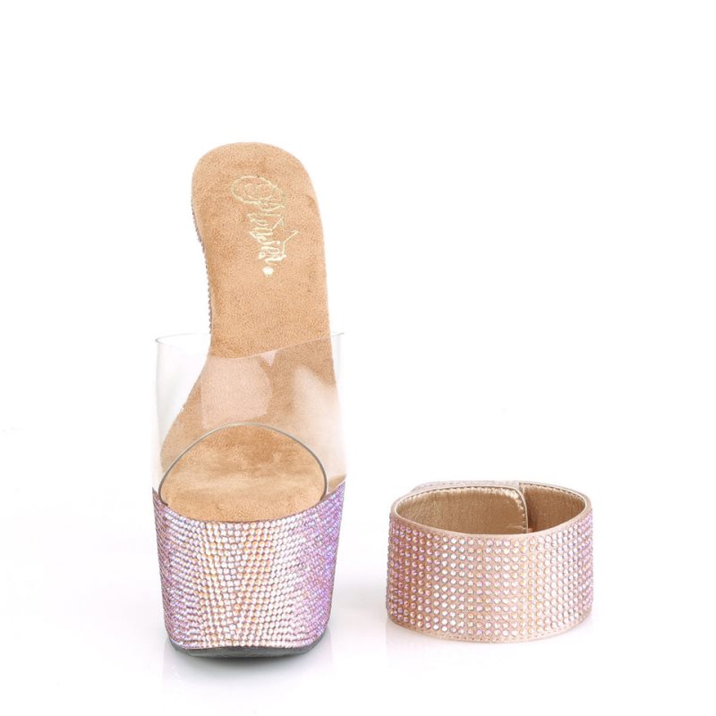 Pleaser Bejeweled-712RS Badslippers Plateauzool Dames Roze Goud | BELGIE BEHQXUZW