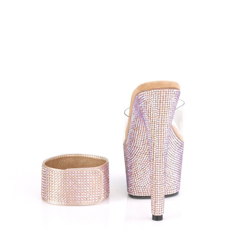 Pleaser Bejeweled-712RS Badslippers Plateauzool Dames Roze Goud | BELGIE BEHQXUZW