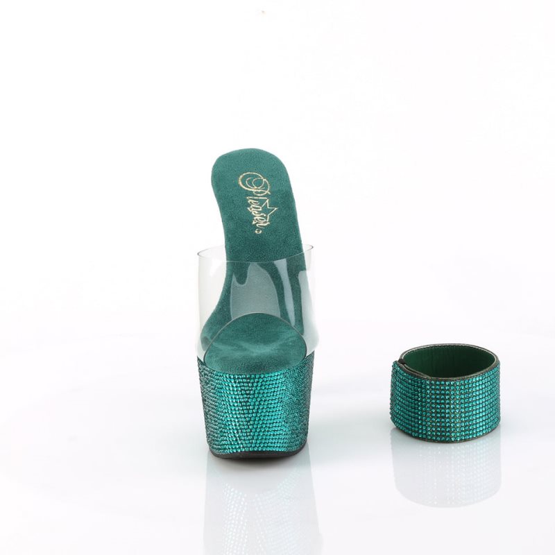 Pleaser Bejeweled-712RS Rhinestones Badslippers Plateauzool Dames Groen | BELGIE BEYFBKEO