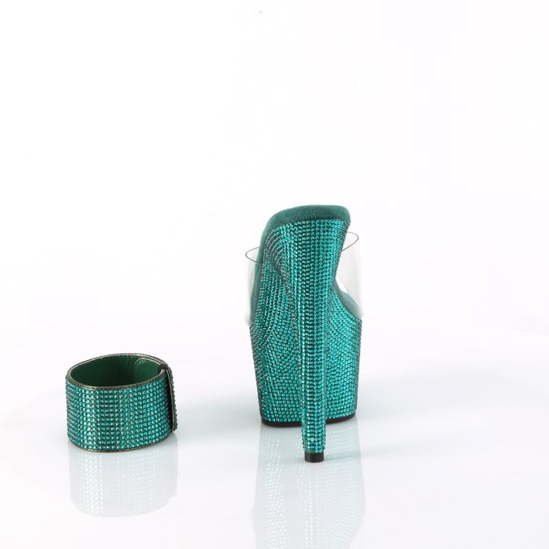 Pleaser Bejeweled-712RS Rhinestones Badslippers Plateauzool Dames Groen | BELGIE BEYFBKEO