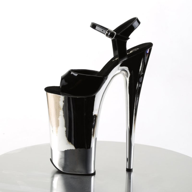 Pleaser Beyond-009 Hakken Dames Zwart Zilver | BELGIE BEBHXYMS