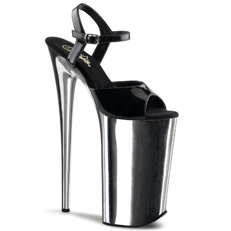 Pleaser Beyond-009 Hakken Dames Zwart Zilver | BELGIE BEBHXYMS