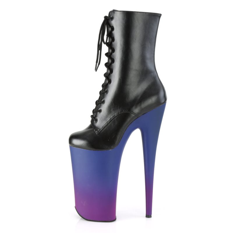 Pleaser Beyond-1020BP Vegan Leather Laarzen Dames Zwart Blauw | BELGIE BEWQYZRP