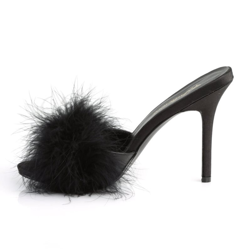 Pleaser Classique-01F Vegan Leather Badslippers Dames Zwart | BELGIE BEGZCXMU