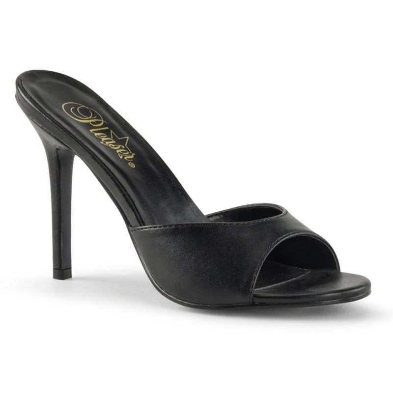 Pleaser Classique-01 Vegan Leather Badslippers Dames Zwart | BELGIE BETWOVYS