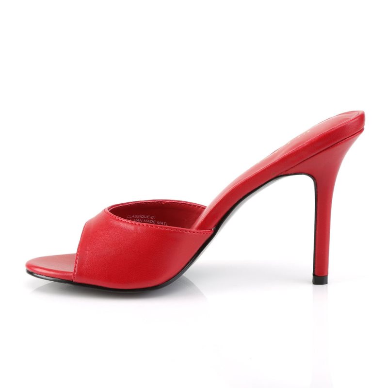 Pleaser Classique-01 Vegan Leather Badslippers Dames Rood | BELGIE BEOBGDFW