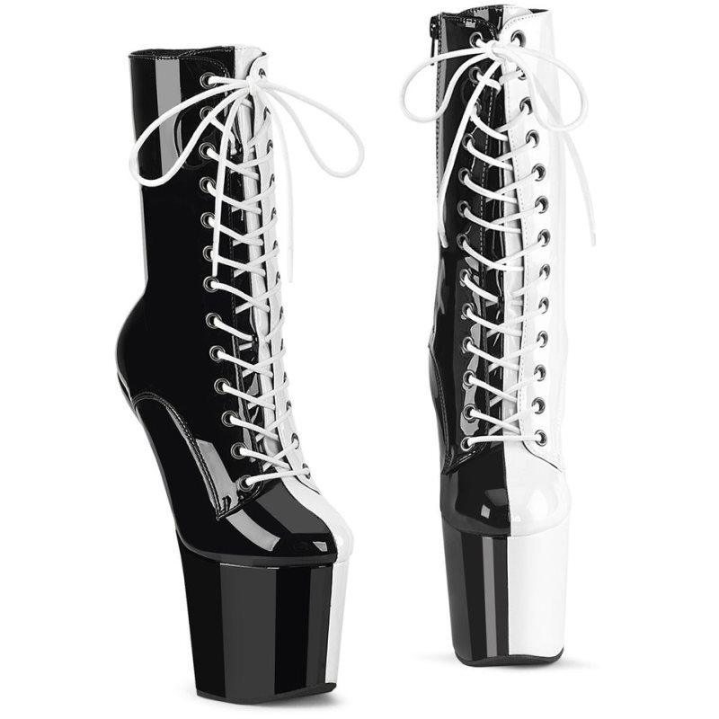 Pleaser Craze-1040TT Laarzen Dames Zwart Wit | BELGIE BEVUWJXF