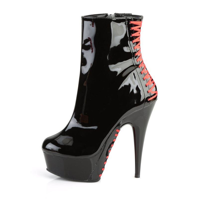 Pleaser Delight-1010 Laarzen Dames Rood Zwart | BELGIE BEUCFBYA
