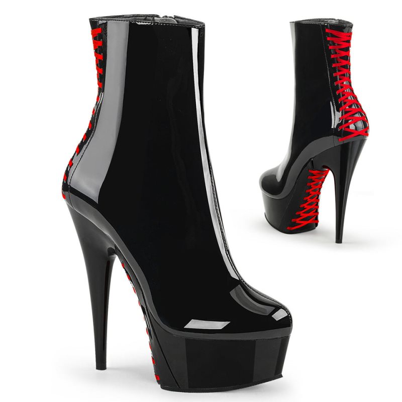 Pleaser Delight-1010 Laarzen Dames Rood Zwart | BELGIE BEUCFBYA