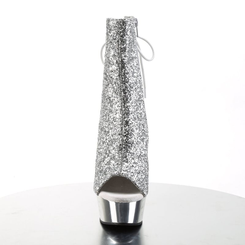 Pleaser Delight-1018G Laarzen Dames Zilver | BELGIE BELICAUD