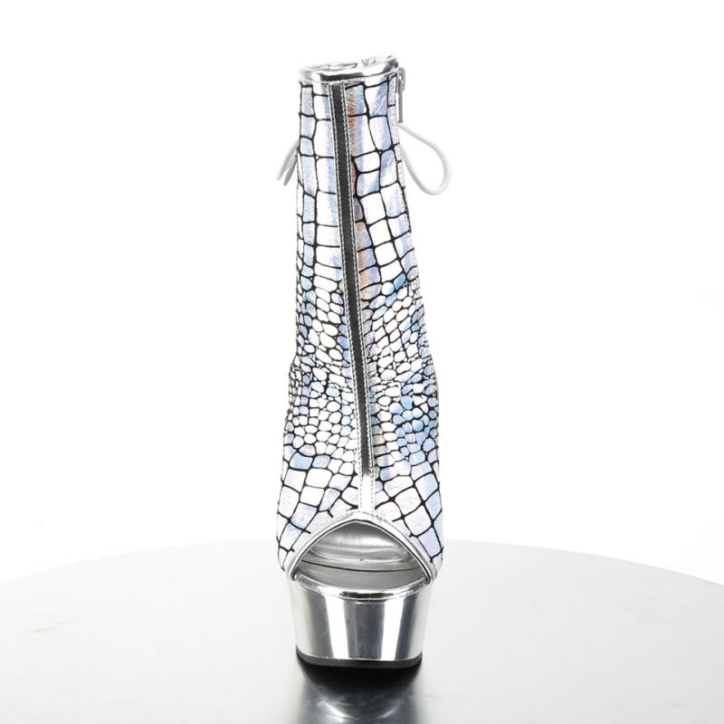 Pleaser Delight-1018HG Hologram Laarzen Dames Zilver | BELGIE BEDJTONQ
