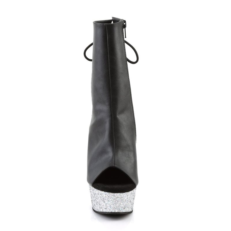 Pleaser Delight-1018LG Vegan Leather Laarzen Dames Zwart Zilver | BELGIE BENIYRCD
