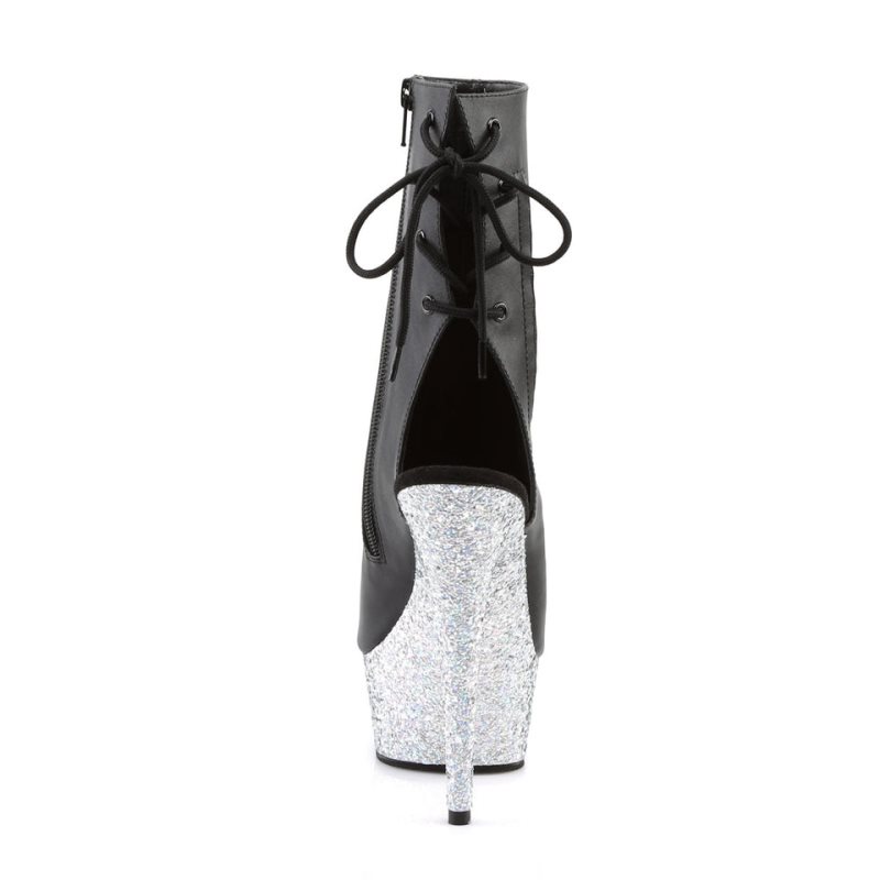 Pleaser Delight-1018LG Vegan Leather Laarzen Dames Zwart Zilver | BELGIE BENIYRCD