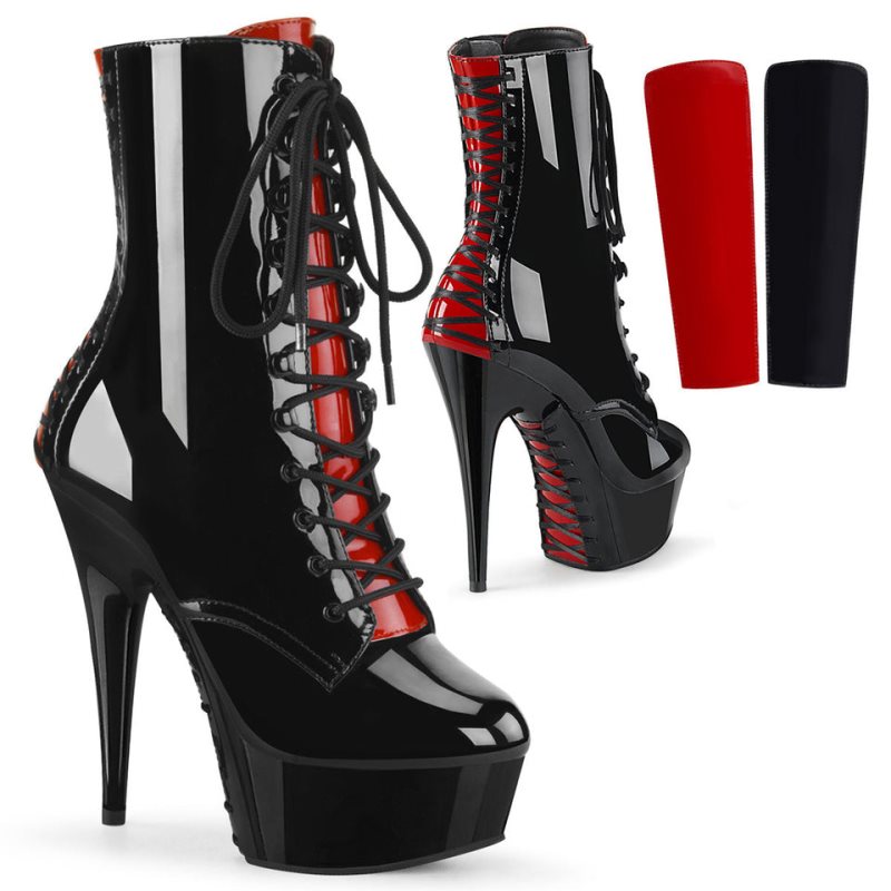 Pleaser Delight-1020FH Laarzen Dames Zwart Rood | BELGIE BEKQTZDC