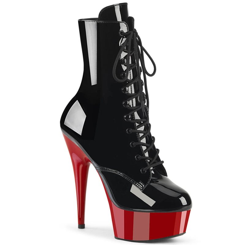 Pleaser Delight-1020 Laarzen Dames Zwart Rood | BELGIE BEQCTZEU
