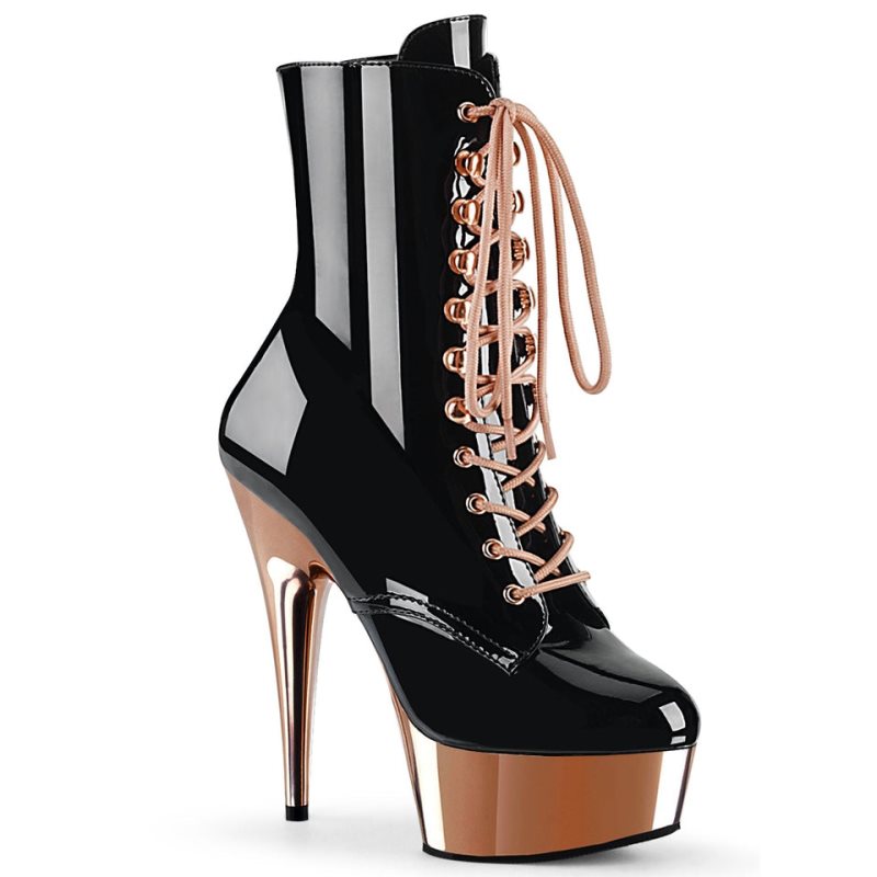 Pleaser Delight-1020 Laarzen Dames Zwart Roze Goud | BELGIE BEPERKXQ