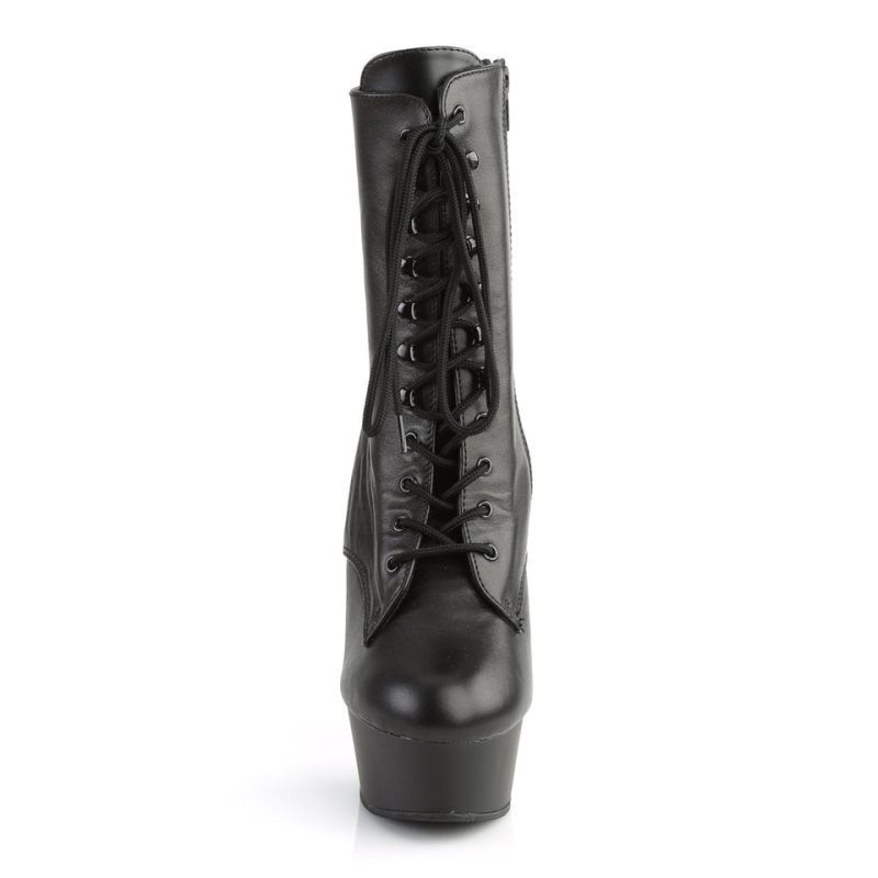 Pleaser Delight-1020 Leather Laarzen Dames Zwart | BELGIE BEFZKNIU