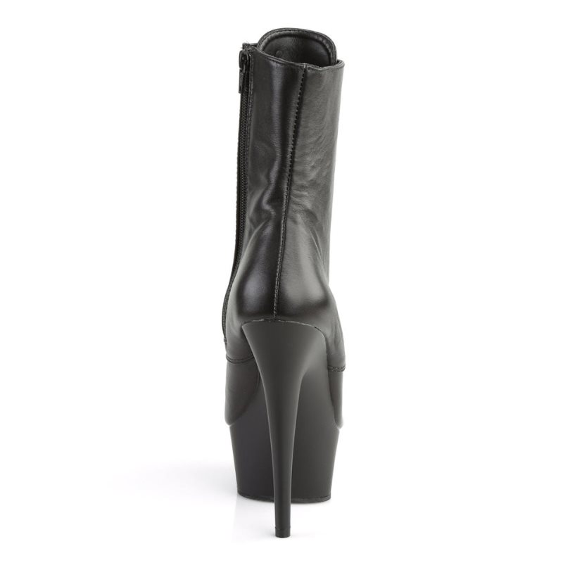 Pleaser Delight-1020 Leather Laarzen Dames Zwart | BELGIE BEFZKNIU