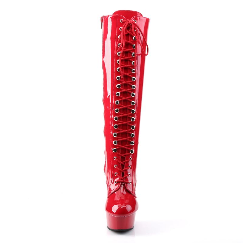 Pleaser Delight-2023 Knie Laarzen Dames Rood | BELGIE BEBWXMSK