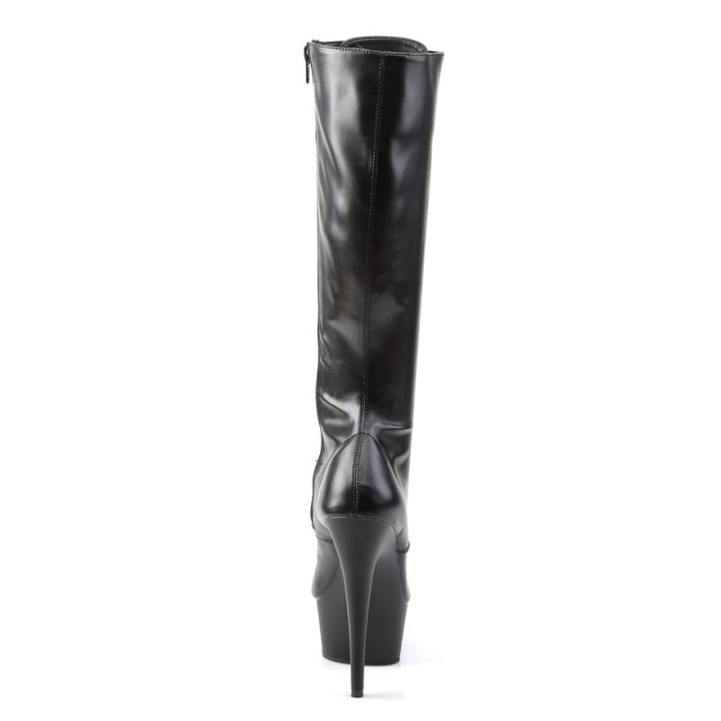 Pleaser Delight-2023 Vegan Leather Knie Laarzen Dames Zwart | BELGIE BEFUIPJL