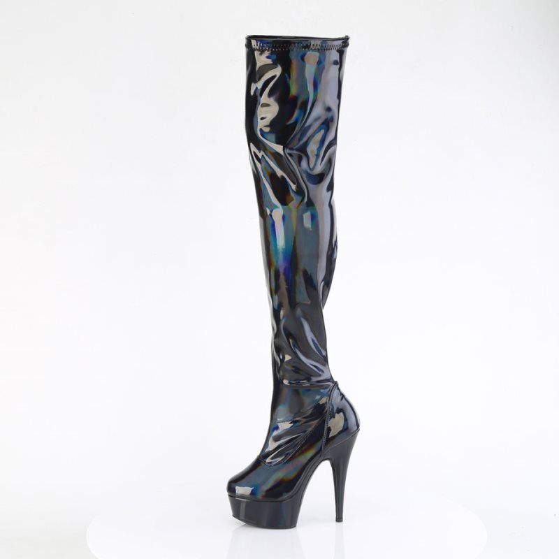 Pleaser Delight-3000HWR Hologram Hoge Hakken Dames Zwart | BELGIE BEWEAPFU