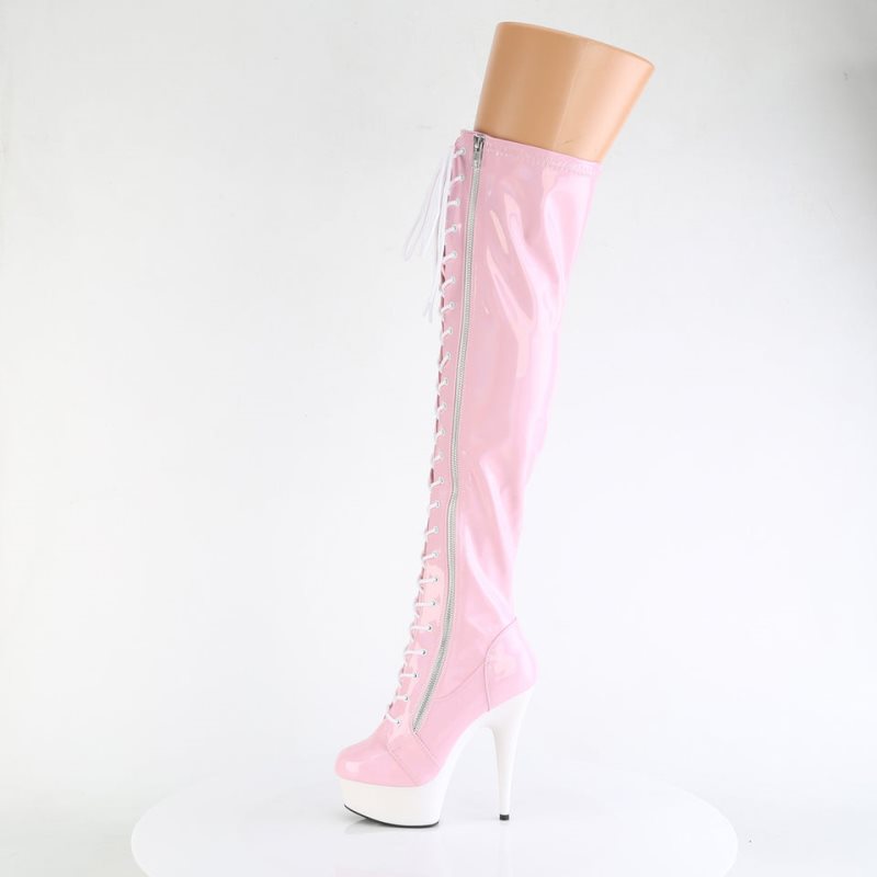 Pleaser Delight-3029 Hoge Hakken Dames Roze Wit | BELGIE BEXGILKQ