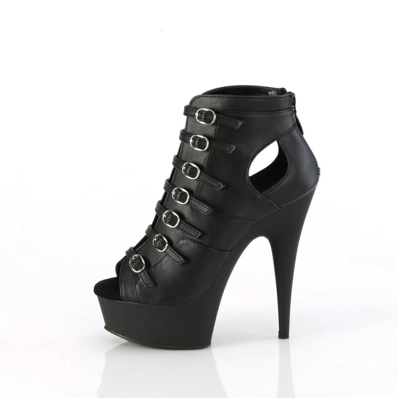 Pleaser Delight-600-11 Vegan Leather Laarzen Dames Zwart | BELGIE BEPRFONE