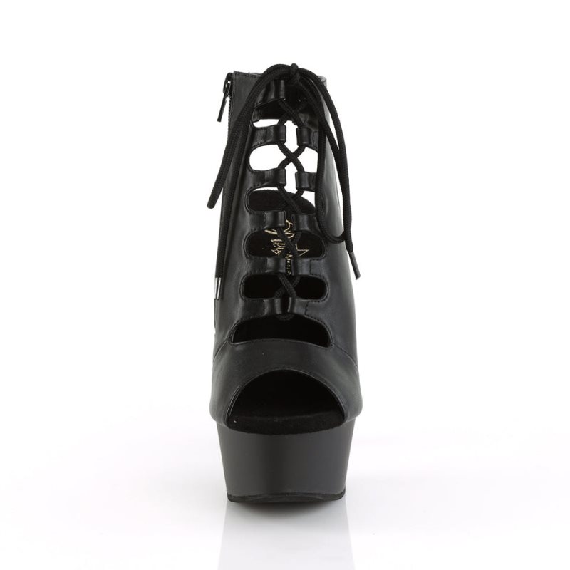 Pleaser Delight-600-20 Vegan Leather Laarzen Dames Zwart | BELGIE BERYPKEI