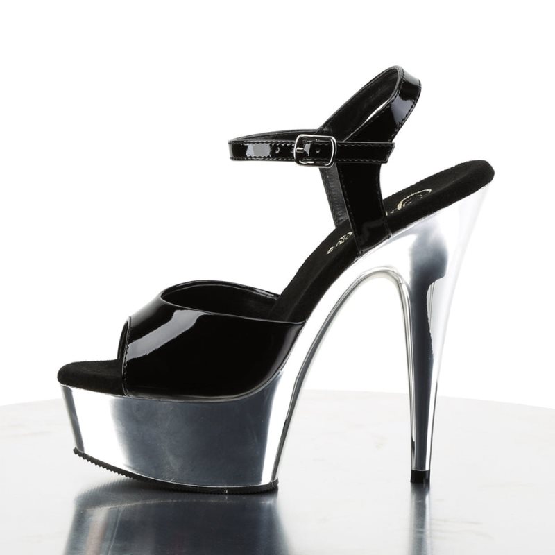 Pleaser Delight-609 Hakken Dames Zwart Zilver | BELGIE BEOBAHMZ