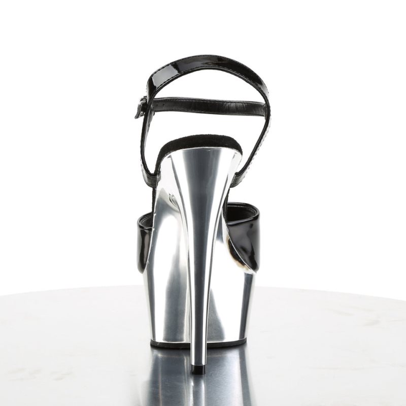 Pleaser Delight-609 Hakken Dames Zwart Zilver | BELGIE BEOBAHMZ