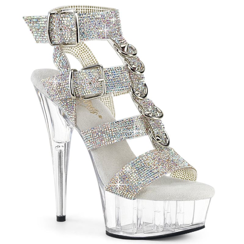 Pleaser Delight-656RS Rhinestones Hakken Dames Zilver | BELGIE BEWCDIFV