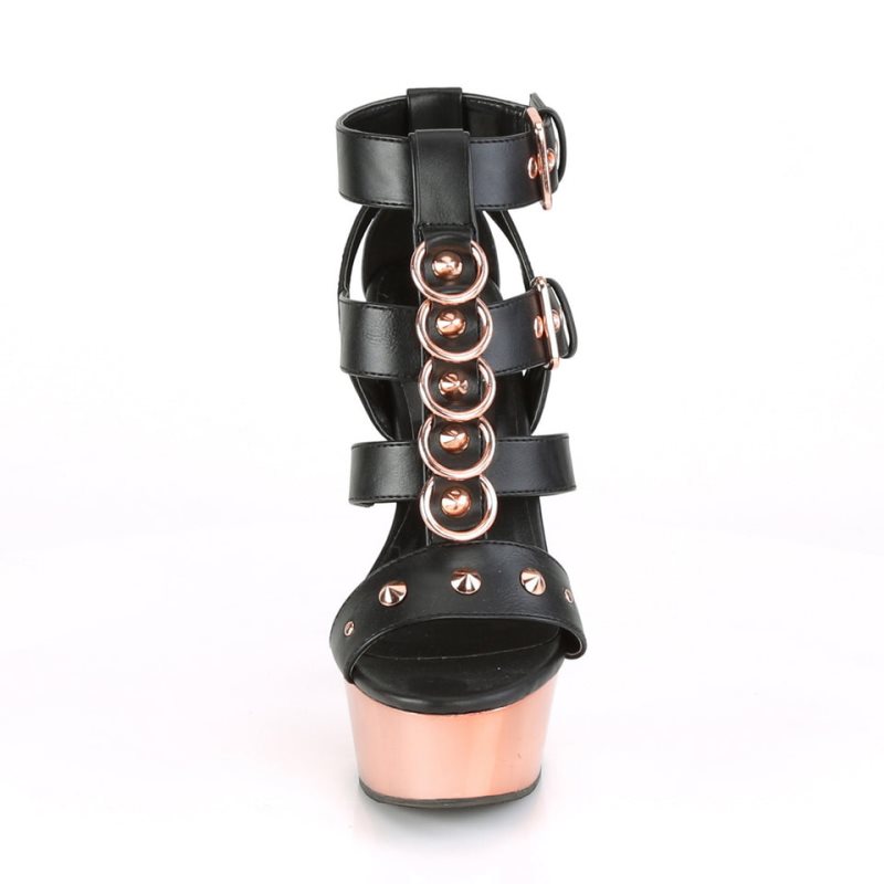 Pleaser Delight-658 Vegan Leather Hakken Dames Zwart Roze Goud | BELGIE BEBXIEGH