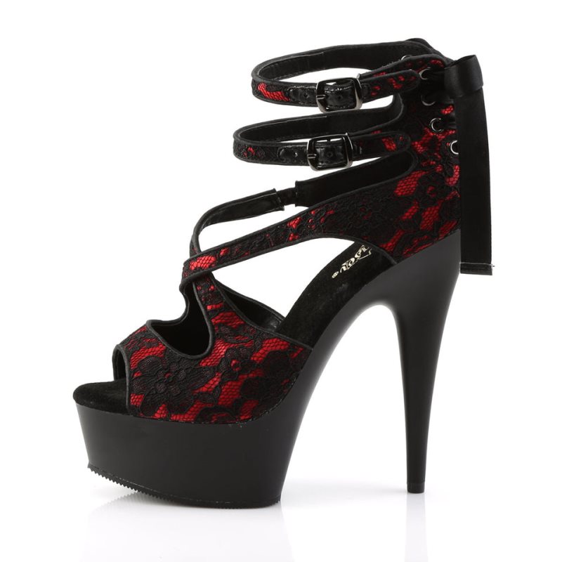 Pleaser Delight-678LC Hakken Dames Rood Zwart | BELGIE BEOQWSCZ