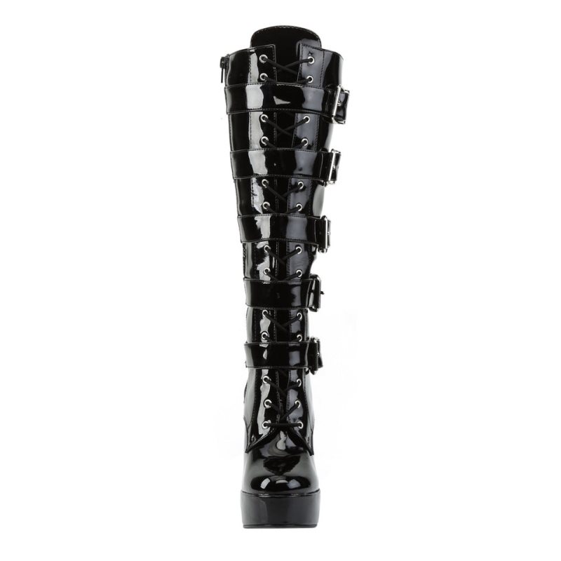 Pleaser Electra-2042 Knie Laarzen Dames Zwart | BELGIE BEMIBDPA
