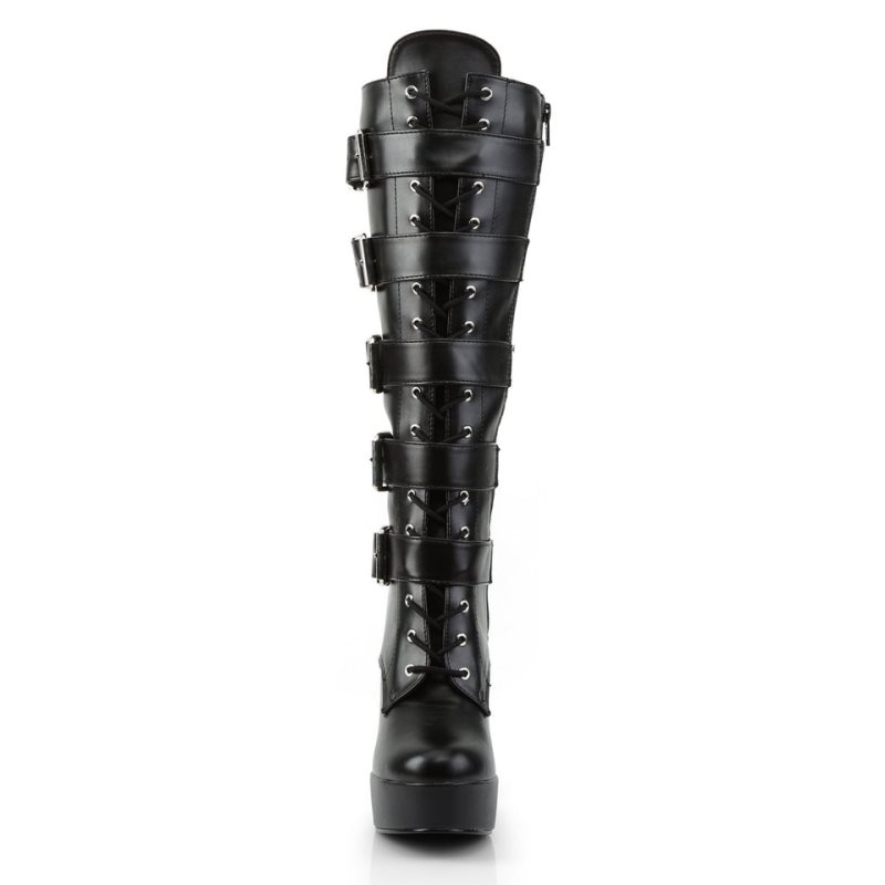 Pleaser Electra-2042 Vegan Leather Knie Laarzen Dames Zwart | BELGIE BERUPCIA