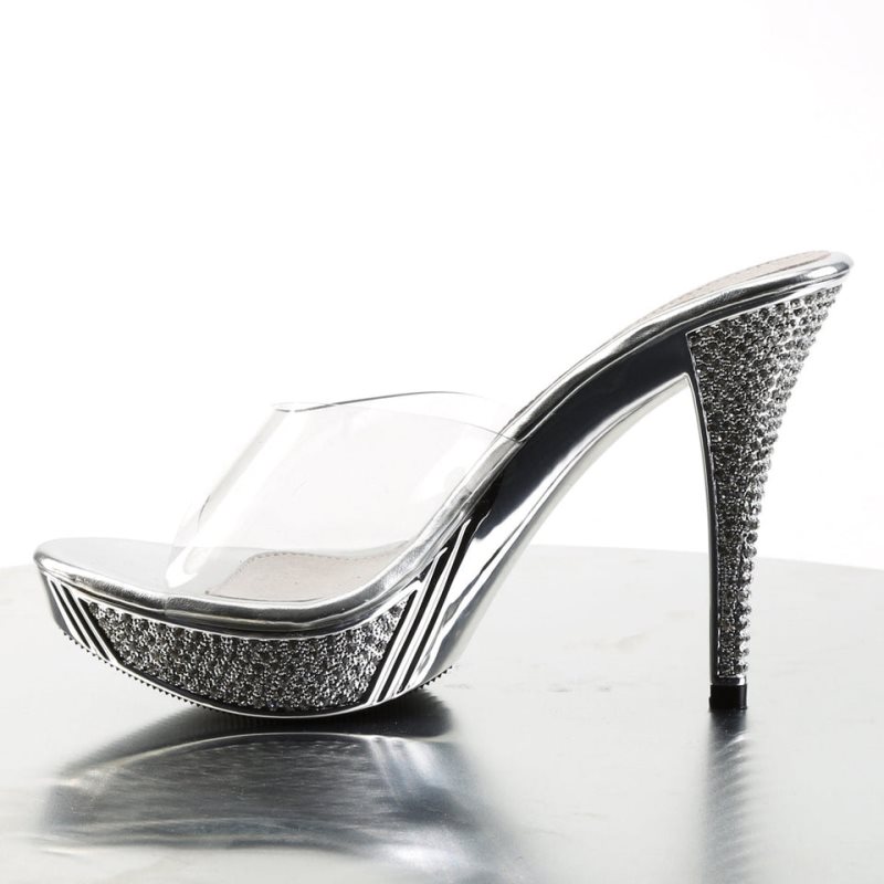 Pleaser Elegant-401 Badslippers Plateauzool Dames Zilver | BELGIE BESJYPIK