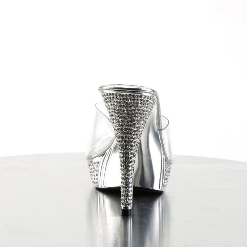 Pleaser Elegant-401 Badslippers Plateauzool Dames Zilver | BELGIE BESJYPIK